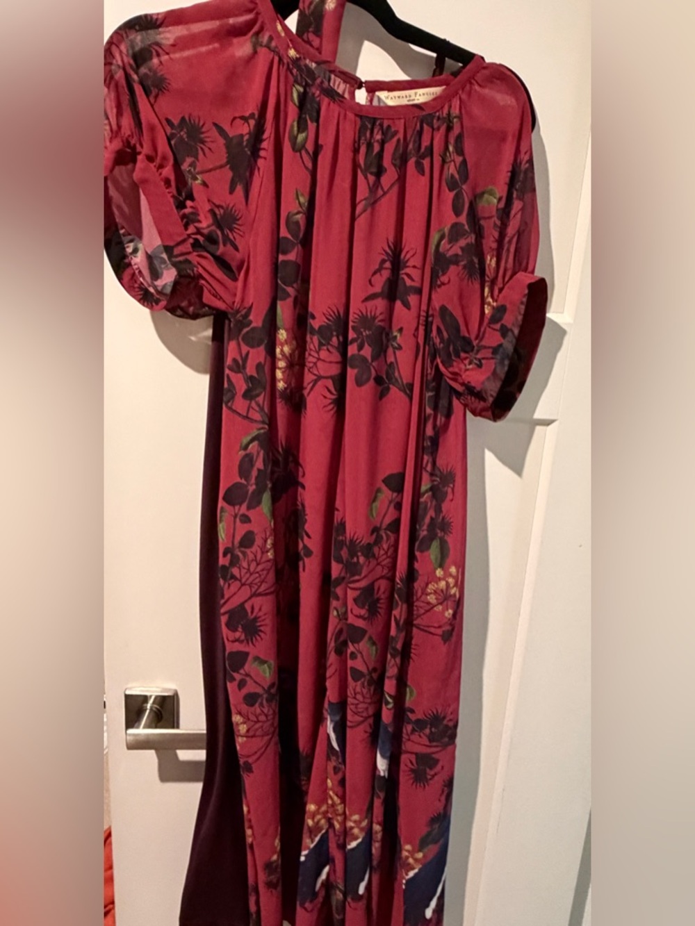 Red Floral Maxi Dress with Puff Sleeves